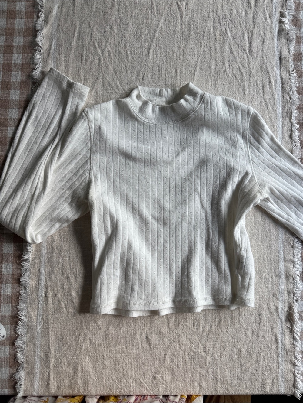 American Eagle Outfitters Cream Ribbed Mock Neck Long Sleeve Top eyelet